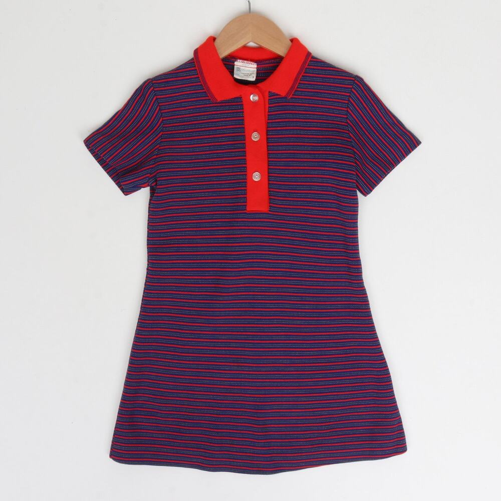 Vintage 1970s Knit Stripe Polo Dress Size 7